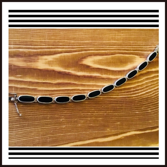 STERLING SILVER 925 INLAY BEAUTIFUL BLACK BRACELET - Picture 3 of 8